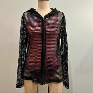 Black Mesh Zip-Up Hoodie